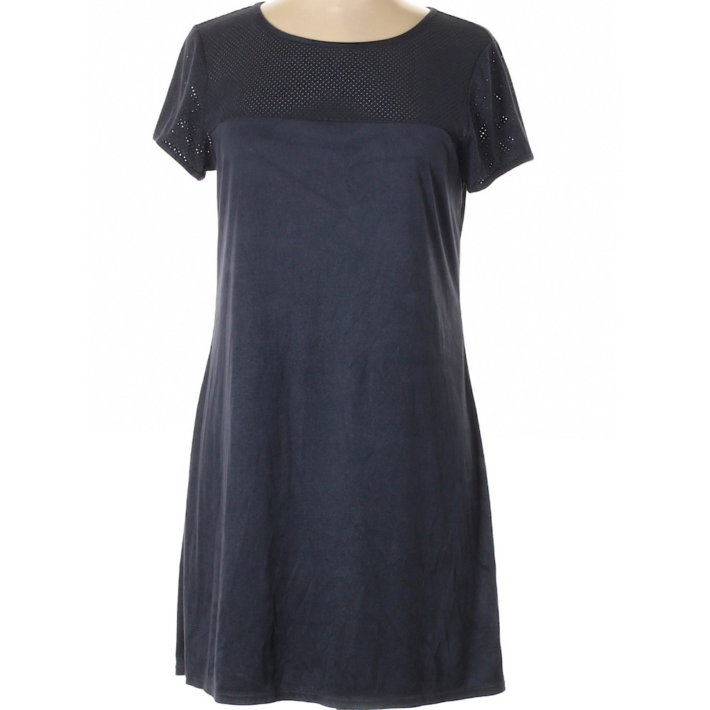 Short-Sleeve Faux Suede Mini Shift Dress